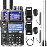 BAOFENG UV-5RM Plus 10W Ham Radio Handheld, Dual Band Two Way Radio Long Range, NOAA FM Airband Receiver, with Soft Case, Programming Cable, 2500mAh Battery USB-C Port, Chirp Compatible (2 Packs)