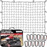 TIRETEK Cargo Net Truck Accessories for Men, Heavy-Duty Pickup Truck Bed Netting 4' x 6' Stretches to 8' x 12', 12 Metal Carabiners, Bungee Mesh Accessory with Strap Hooks for SUV, Trailer Tarp