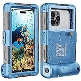 Underwater Snorkeling Diving Phone Case for iPhone 16/15/14/13/12/11 Pro Max/XS/X Samsung Galaxy S24/S23/S22/S21，[50ft/15m] Professional Scuba Dive Waterproof Case Underwater Photo Video Cove-（Blue）