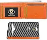GSOIAX Slim Wallet for Men with 11 card Slots Rfid Blocking Carbon Fiber wallets Bifold Credit Card Holder Minimalist Leather With Gift Box (Carbon Black and Orange)