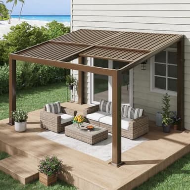MELLCOM 10x13 Pergola with Adjustable Galvanized Steel Roofs, All Aluminum Frame Permanent Pergola for Patio, Outdoor Freestanding Shelter, Dark Brown