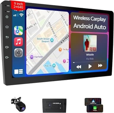 Haudio 9" Double Din Car Stereo - 2+64GB Wireless Apple CarPlay & Android Auto, HD Touchscreen Car Radio with Backup Camera,Car Accessories, GPS Navigation