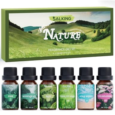 SALKING Nature Fragrance Oils, Premium Essential Oil for Diffuser, Scented Oil Gift Set for Soap Candle Making - Pine, Ocean Breeze, Rain, Fresh Cut Grass, Wildflowers, Mountain Air