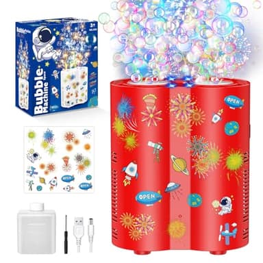 PANACARE Astronaut Soap Bubble Machine Fireworks Bubble Machine for Kids 20000+ Bubble per Min/Lights/DIY Stickers/240ml Solution Automatic Bubble Toy for Kids Summer Outdoor Party Wedding