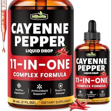 HIIHONE (2 Packs) 11-in-1 Cayenne Pepper Drops - Herbal Supplement with Hawthorn, Beet Root & Cinnamom - Supports Healthy Digestion & Immune - 4 FL Oz