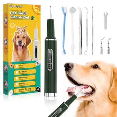 Opdent Dog Plaque Remover for Teeth - Pet Ultrasonic Tooth Cleaner, 6 Adjustable Modes Dog Teeth Cldaning Kit with LED Light, Cats and Dogs Tartar Remover for Teeth (Green, Large)