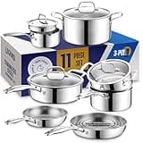 LEGEND COOKWARE 3 Ply Stainless Steel Pots and Pans Set | 11-Piece w/Glass Lids, Non-Toxic, Induction, Oven Safe | Best 18/8 Full Clad, Premium Kitchen Cooking, Chef Quality | PFOA, PTFE & PFOS Free