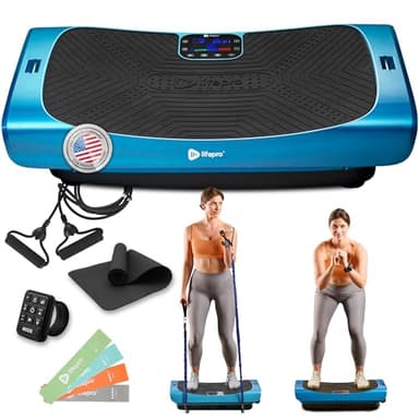 Lifepro Rumblex Pro 4D Vibration Plate Exercise Machine for Lymphatic Drainage — Whole Body Vibration Platform Machine with 3 Motors, 60 Speeds & 7 Modes — Curved Shake Plate with Resistance Bands
