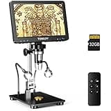 TOMLOV DM9 Pro 7" HDMI Digital Microscope 1200X with IPS Screen, 16MP Coin Microscope Magnifier for Entire Coin View, 1080P LCD Soldering Microscopes for Adult with 10 LED Lights, PC/TV View, 32GB