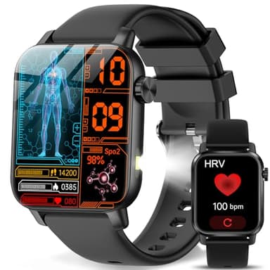 YYKY 2025 New Smart Watch Men Women - 1.85" Health Watch with Answer/Make Call 24/7 Heart Rate HRV SpO2 Stress Sleep GΙυ𝚌ο𝚜𝚎, LED Flashlight Video Dynamic Watchface Fitness Tracker