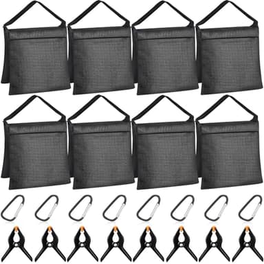 Hoteam 12 Sets Sandbag Weight Bag with Zipper, Spring Clamps, Hooks Heavy Duty Sand Bags Weights for Christmas Tree Stand, Outdoor Decorations, Canopy Tent, Fixed Brackets