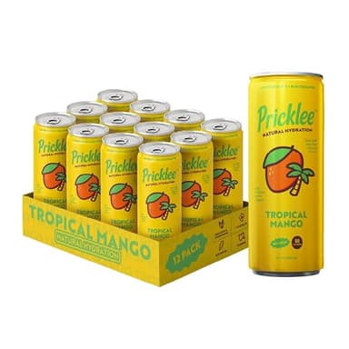 Pricklee Natural Hydration Drink – Tropical Mango Ginger – Electrolytes + Antioxidants, Low Sugar, No Artificial Sweeteners – Non-Carbonated, Caffeine-Free – Cactus Water-Based (12 oz cans, 12 pack)