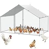 VEVOR Chicken Coop, 9.8 x 6.6 x 6.5 ft, Large Metal Chicken Run, Rust-Resistant Poultry Cage with Waterproof Cover for Duck Rabbit Goose Poultry, Heavy Duty Outdoor Walk-in Chicken Pen for Yard