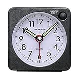 Peakeep Ultra Small, Battery Travel Alarm Clock with Snooze and Light, Silent with No Ticking Analog Quartz (Black)