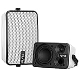 Plyee Audio 400W Outdoor Bluetooth Speakers, Wireless Sync Between Speakers, IPX5 Waterproof, Powerful Bass, Wall Mount for Patio, Porch, Gazebo, Garage, 2-Pack, White(MZ-621)