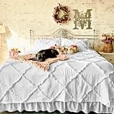 Kotton Culture Diamond Ruffle Duvet Cover Set 3 Piece 100% Egyptian Cotton with Zipper Closure & Corner Ties Breathable All Season 600 Thread Count Soft (White, Queen)