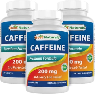 Best Naturals 3 Pack Caffeine Pills 200mg Tablets - Non Habit - Proven No Crash or Jitters - Total 360 Tablets