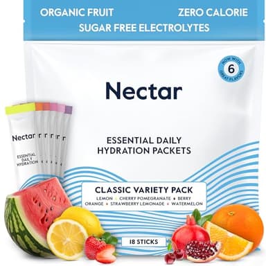 Nectar Hydration Packets - Electrolytes Powder Packets - No Sugar or Calories - Organic Fruit Liquid Daily IV Electrolytes Powder for Dehydration Relief and Rapid Rehydration (Variety 18 Pack)