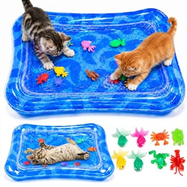 BABORUI Cat Water Mat Toy for Indoor Cats, Anti-Scratch Interactive Water Sensory Play Mat with Floating Fish, Leak-Resistant BPA-Free TPU Cat Enrichment Toy for Bored Cats and Kittens