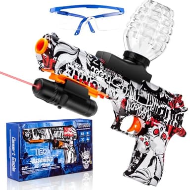 Electric Gel Ball Blaster Pistol for Teens – Automatic Orby Gel Gun with Laser Sight & Goggles, Top-Loading Design, Outdoor Backyard Team Games Toy, Gift for Ages 14+ (Desert Eagle Style, Red)