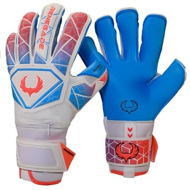 Renegade GK Vortex Nitro Goalie Gloves | 3.5+3mm Hyper Grip & 4mm Duratek | White, Blue & Pink Goalkeeping Gloves (Size 9, Youth-Adult, Roll Cut, Level 3)