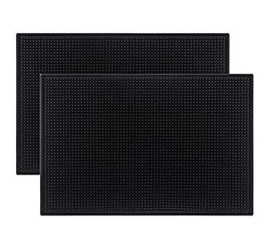 Tebery 2 Pack Black Bar Mat, 18" x 12" Rubber Dish Drying Mat for Countertop, Non Slip Cocktail Service Spill Mats for Bartending, Coffee Bar Mats Accessories for Home Kitchen