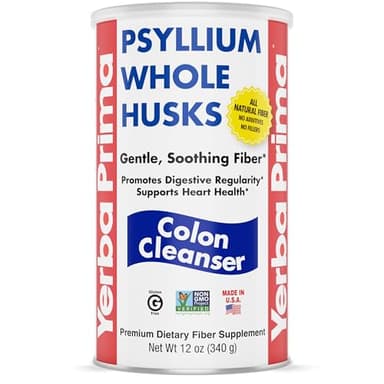 Yerba Prima Psyllium Husk, 12 Ounce - Whole Husk Fiber Supplement, Vegan, No Sugar or Artificial Sweeteners, Non GMO, Gluten Free