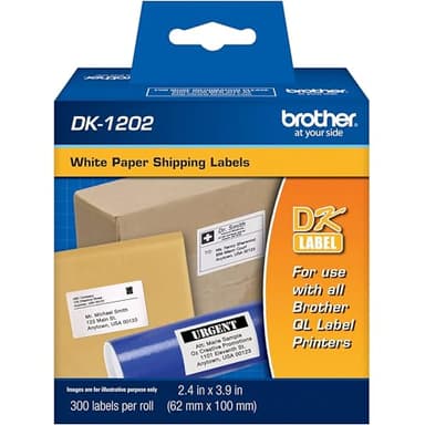 Brother Genuine DK-1202 Die-Cut Shipping Paper Labels, Long Lasting Reliability, 300 Labels Per Roll, (1) Roll per Box