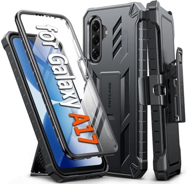 FNTCASE for Samsung Galaxy A17-5G Case: Military Grade Rugged Cell Phone Cover with Kickstand & Belt Clip Holster | Shockproof TPU Protection Bumper Matte Textured for Galaxy A17 Cases 6.7 inch -Black