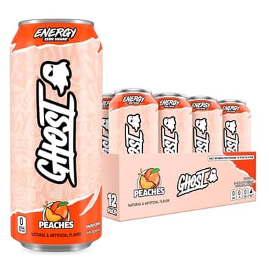 GHOST Energy Drink - 12-Pack, Peaches, 16oz - Energy & Focus & No Artificial Colors - 200mg of Natural Caffeine, L-Carnitine & Taurine - Gluten-Free & Vegan