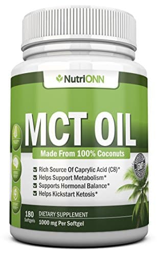 NutriONN MCT Oil - 3000mg Per Serving - 180 Softgels - Made from 100% Organic Coconuts - Non GMO, Cold Pressed, Paleo Friendly Capsules - Great for Focus & Gut Health