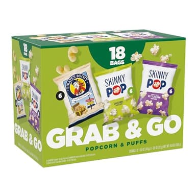 SkinnyPop Popcorn & Puffs Variety Variety Pack, SkinnyPop Original and Kettle Corn, and Pirate's Booty, Gluten-Free, Individually Sized Snack Bags, 0.5oz and 0.8oz Bags (18 Count)