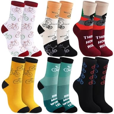 Zoooyawn 6 Pairs Cycling Biking Socks for Men Women Biking Gifts Bulk Funny Crew Socks for Mountain Bike Sports Lovers Gifts(Cycling)