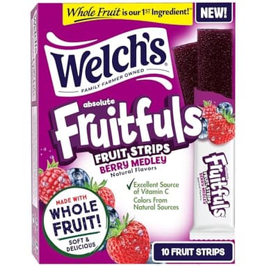 Welch's Absolute Fruitfuls Fruit Strips, Tasty Dried Fruit Snacks for School Lunches, Berry Medley, 0.5oz (Pack of 10)