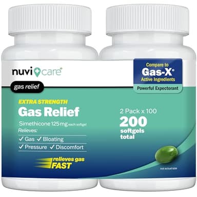NUVICARE Extra Strength Gas Relief - Simethicone 125mg Softgels - Fast Anti Gas Bloating Relief - Compare to The Active Ingredient in Anti Gas Pills - Stomach Gas Relief for Adults (2 Pack)