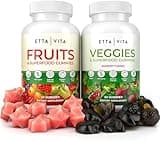 (120 Chews) Fruits and Veggies Supplement - Superfood Fruits and Veggies Gummies (9 Superfruits & 30 Veggies) Mushrooms, Fruit and Vegetable Vitamins, Non-GMO, Pectin-Based, Gluten-Free, No Capsules