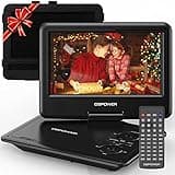 DBPOWER 11.5" Portable DVD Player, 5-Hour Built-in Rechargeable Battery, 9" Swivel Screen, Support CD/DVD/SD Card/USB, Remote Control, 1.8 Meter Car Charger, Power Adaptor and Car Headrest (Black)