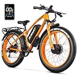 SURNAT Electric Bike for Adults - Dual Motor AWD 2000W 32MPH Ebike with 48v/22.5Ah Removable Battery, 26x4.0 Fat Tire Mountain Electric Bicycle, Hydraulic Disc Brake E-Bike for Men Women (Orange)