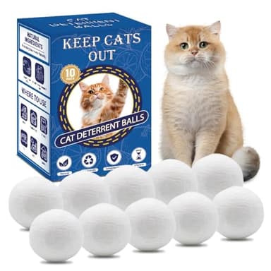 Cat Deterrent Outdoor & Indoor: 10Pack 100% Natural Cat Repellent Essential Oils Ball, Keep Cats Off Lawn, Yard, Plants, Garden, Mulch & Flower Permanently Against Scratch Chew, Keep Cats Away (10Pcs)