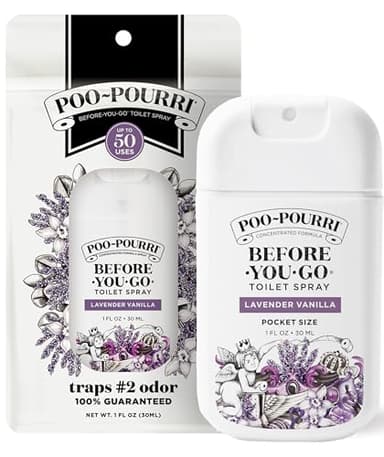 Poo-Pourri Before-You-Go Pocket Toilet Spray, Travel Essentials, Lavender Vanilla, 1 Fl Oz, Up to 50 Uses, On-The-Go Bathroom Odor Deodorizer with Essential Oils, TSA Approved Size