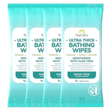 Nurture XL Ultra Thick Body Wipes for Adults w/Aloe | 40 Extra Large Disposable Cloth Wet Cleansing No Rinse Bathing Washcloths, Waterless Shower | Bath Wipe for Women, Men & Elderly