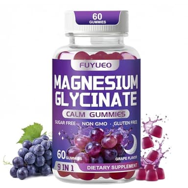 FUYUEO Magnesium Glycinate Gummies for Sleep & Relaxation, Sugar Free High Absorption Magnesium Supplement for Women & Men, Gentle on Stomach, Grape Flavor, 60 Count