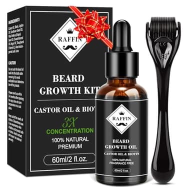 Beard Growth Kit, Upgraded Beard Growth Oil (2Oz) w/3 X Thickening Biotin & Castor Oil for Spot/Patchy Beard, Achieve Fuller, Thicker & Healthier Beards, Birthday Gifts for Men Him Boyfriend Husband