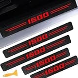 LINOAH Door Sill Protectors for RAM 1500, Carbon Fiber Leather Door Sill Sticker for Dodge RAM 1500 Door Sill Guards, Car Interior Decoration, Pack of 4, Red