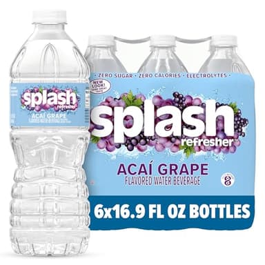 SPLASH REFRESHER Flavored Water Bottles, Acai Grape Flavor - 6-Pack, 16.9 Fl Oz - Refreshing Flavored Bottled Water with Electrolytes - Zero Sugar & Zero Calories