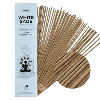 White Sage Incense Sticks (50 Sticks), 100% Natural sustainably harvested White Sage, Suitable for Yoga, Meditation, Relaxation, and Spiritual Purification
