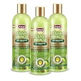 African Pride Olive Miracle Shampoo & Conditioner 2 in1 Formula (3 Pack) enriched with tea tree and olive oil to moisturize and protect hair and scalp, 12oz.