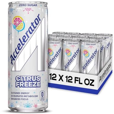 Accelerator Energy Drink, Citrus Freeze 12oz can (12 pack), Zero Sugar, Sustained Energy from 100% Natural Caffeine (200mg from Green Coffee Bean & Green Tea extract)