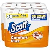 Scott ComfortPlus Toilet Paper, 36 Mega Rolls (2 Packs of 18), 425 Sheets per Roll, Septic-Safe, 1-Ply Toilet Tissue