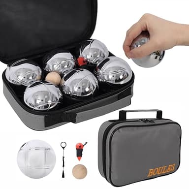 STARZEY Giant Petanque Game Set (Boules Set) - Outdoor Lawn Beach & Backyard Game for Adults & Family Large-Sized French Lawn Game for Outdoor Party Entertainment (Gray)
